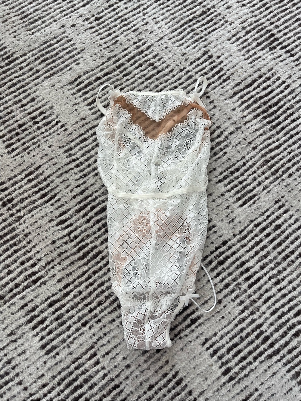 For Love & Lemons White Lace Chemise with Nude Lining